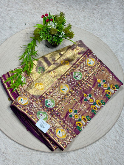 Premium Royal Patola Weave Silk Saree with Heavy Beaded Work Pallu by SHAGUN FASHION