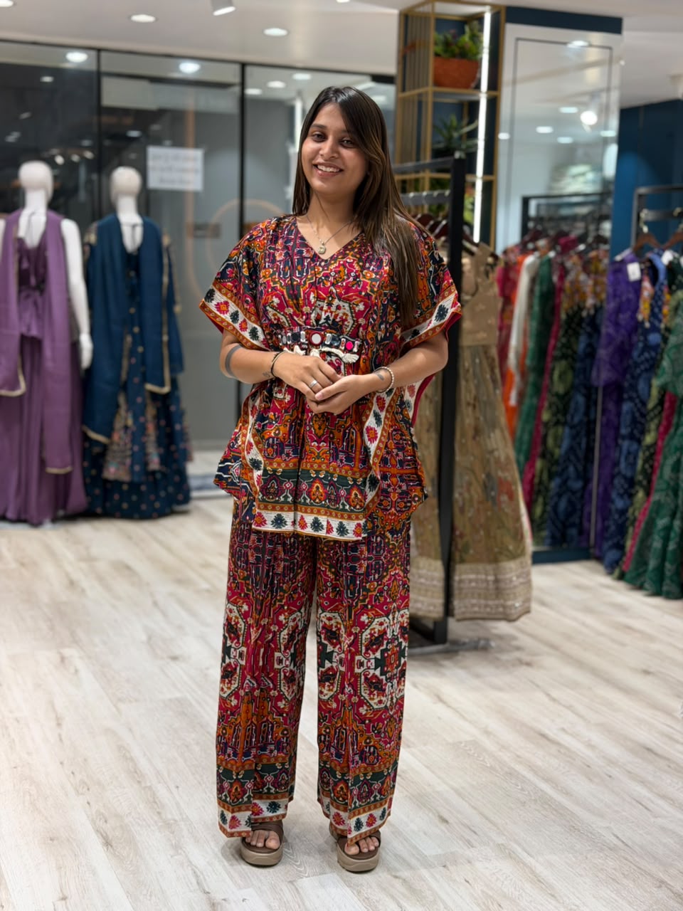 SHAGUN FASHION Multi-Color Ethnic Printed Kaftan Kurti with Parallel Pants Co-Ord Set