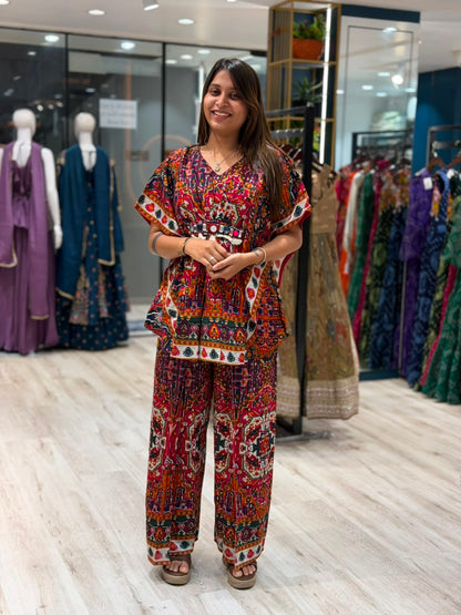 SHAGUN FASHION Multi-Color Ethnic Printed Kaftan Kurti with Parallel Pants Co-Ord Set