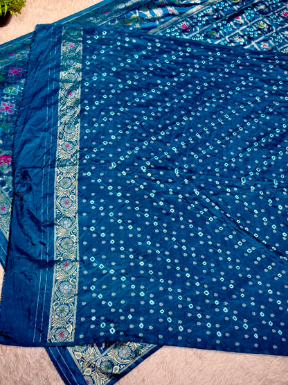 Royal Blue Banarasi Silk Saree with Traditional Baarat & Patola Motifs