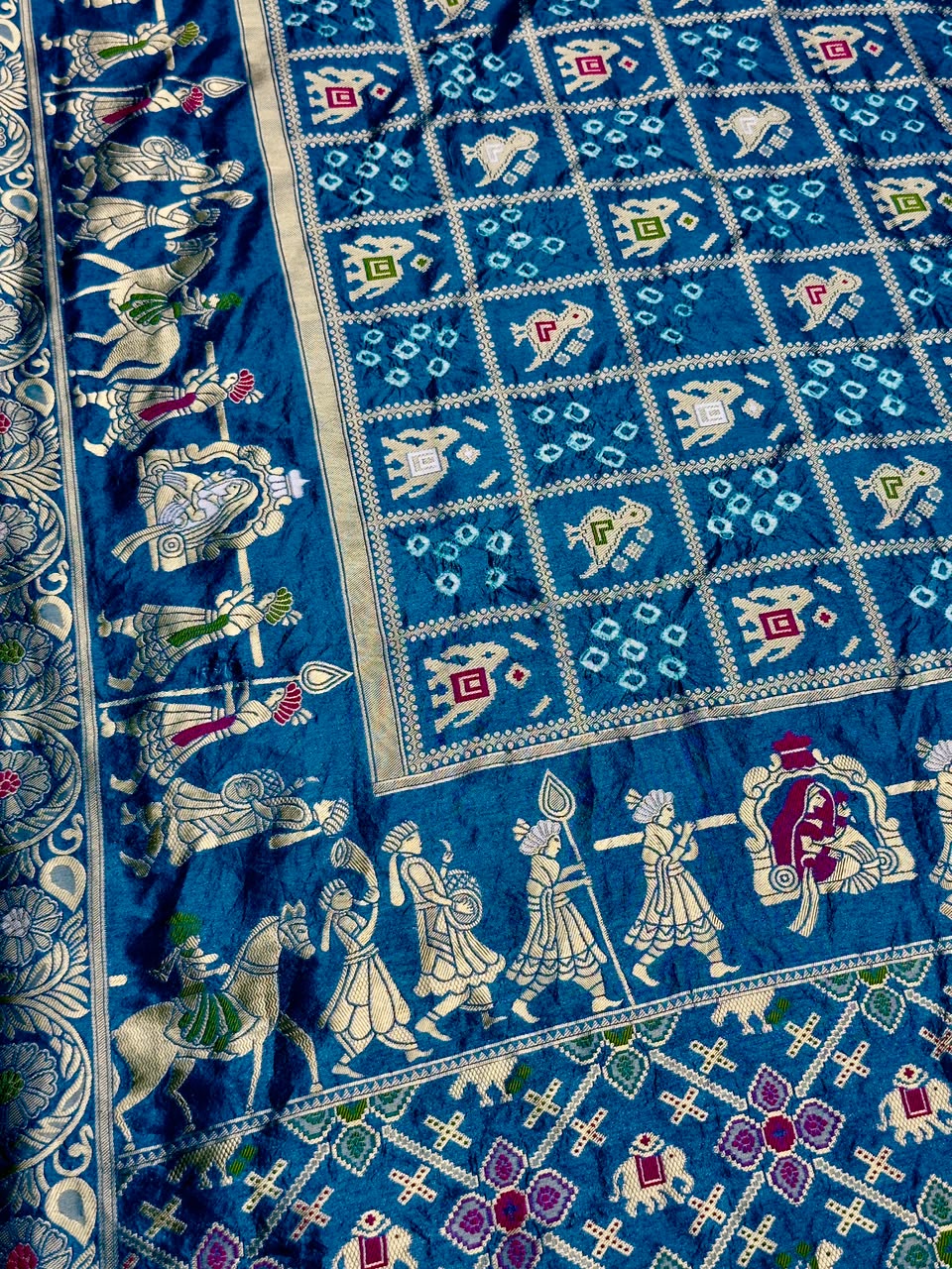 Royal Blue Banarasi Silk Saree with Traditional Baarat & Patola Motifs