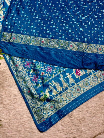 Royal Blue Banarasi Silk Saree with Traditional Baarat & Patola Motifs
