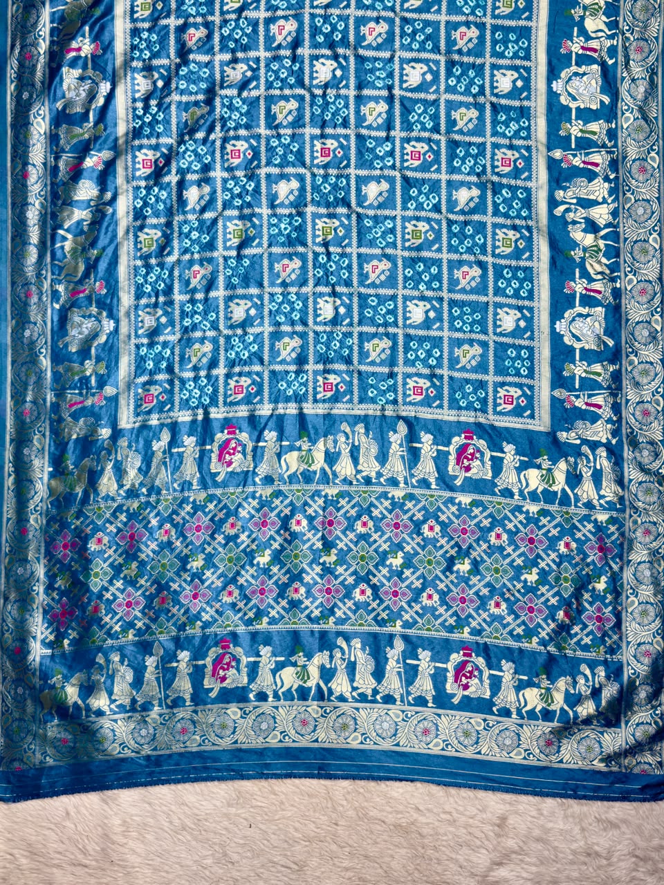 Royal Blue Banarasi Silk Saree with Traditional Baarat & Patola Motifs
