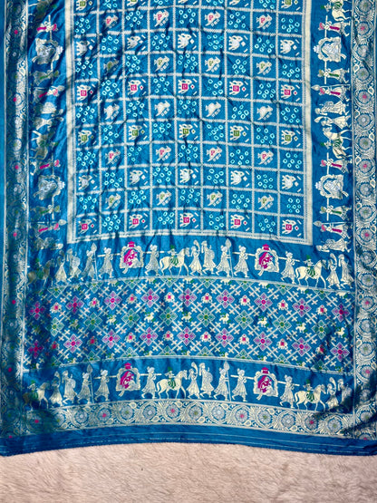 Royal Blue Banarasi Silk Saree with Traditional Baarat & Patola Motifs