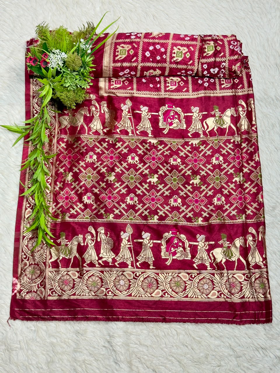 Royal Blue Banarasi Silk Saree with Traditional Baarat & Patola Motifs