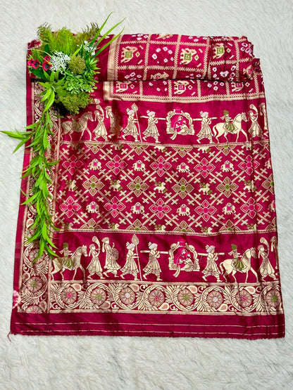 Royal Blue Banarasi Silk Saree with Traditional Baarat & Patola Motifs