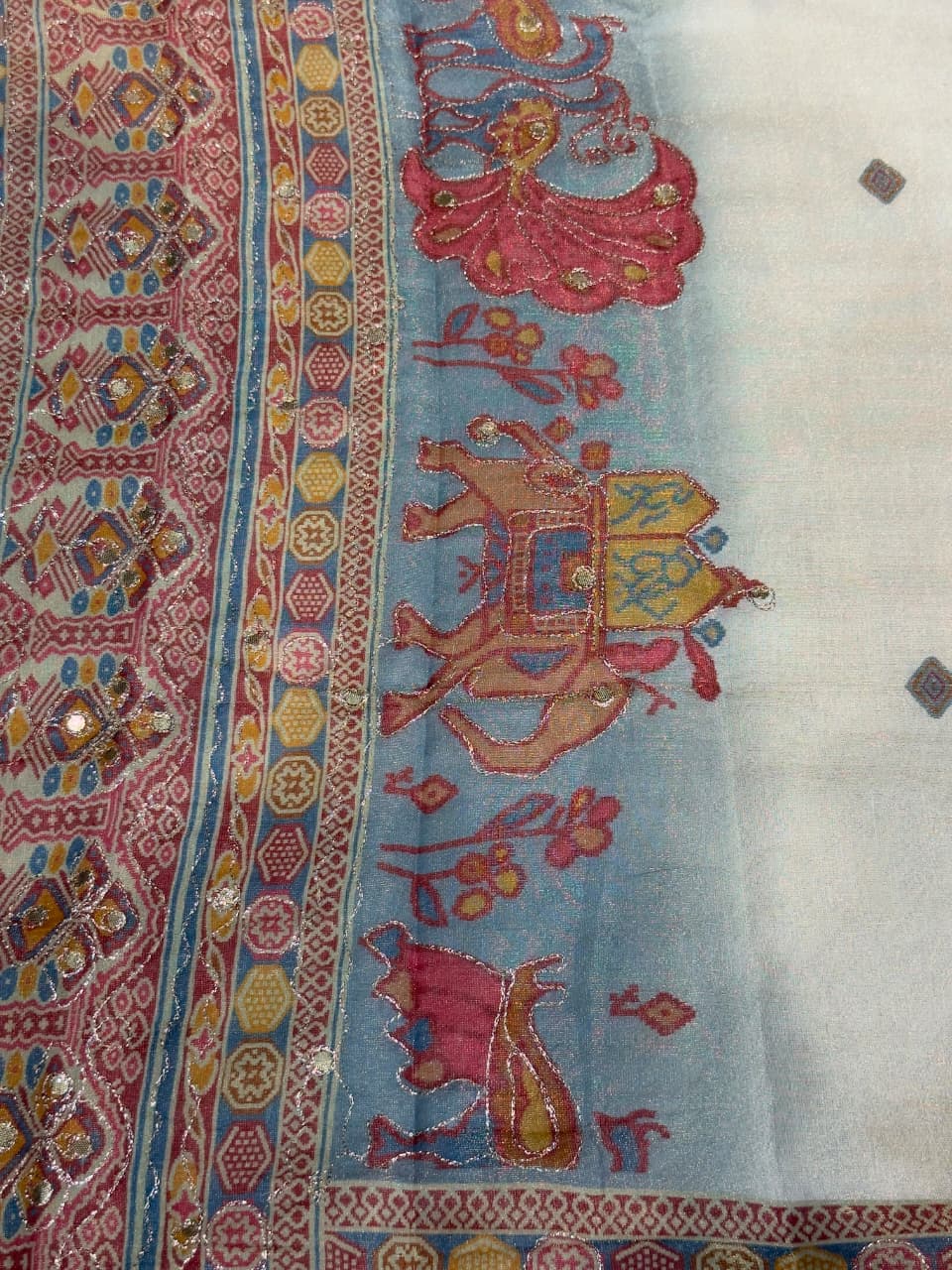 SHAGUN FASHION Royal Designer Organza Silk Saree with Elephant Motif & Zari Work