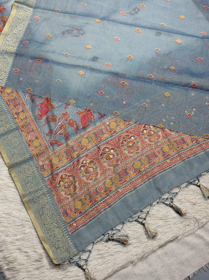 SHAGUN FASHION Royal Designer Organza Silk Saree with Elephant Motif & Zari Work