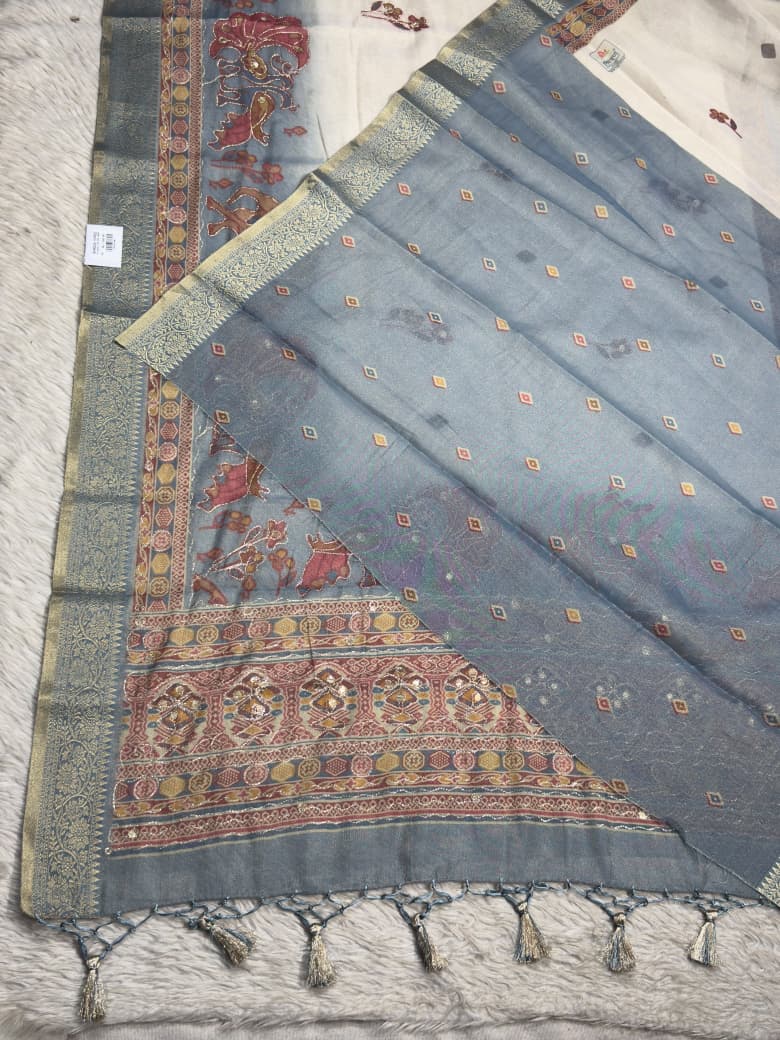 SHAGUN FASHION Royal Designer Organza Silk Saree with Elephant Motif & Zari Work