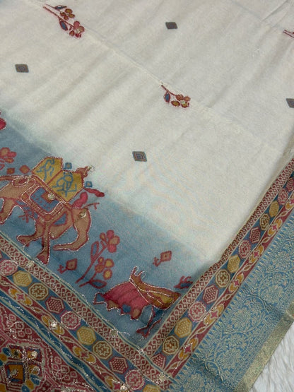 SHAGUN FASHION Royal Designer Organza Silk Saree with Elephant Motif & Zari Work