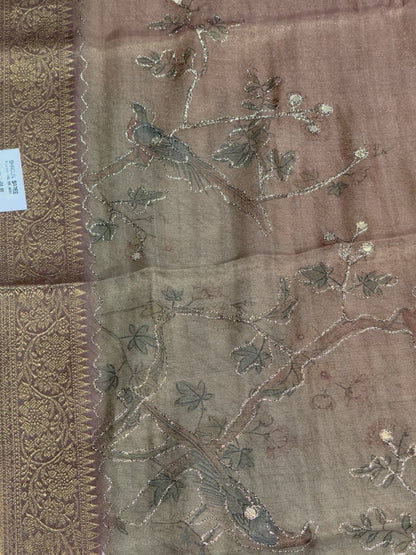 SHAGUN FASHION – Soft Brasso Organza Floral Printed Saree with Zari Border & Tassels