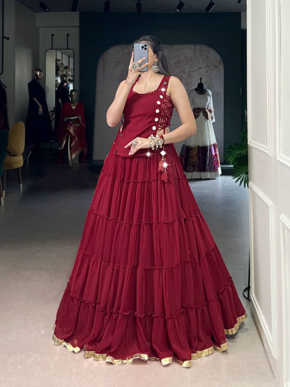 SHAGUN FASHION Designer Mirror Work Tiered Lehenga Choli Set