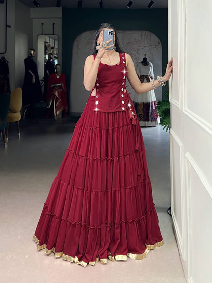 SHAGUN FASHION Designer Mirror Work Tiered Lehenga Choli Set