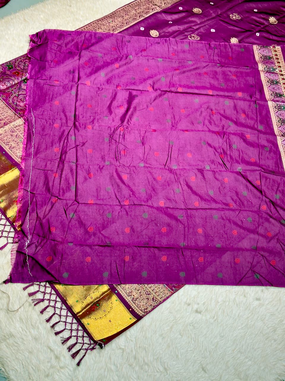 SHAGUN FASHION Exclusive Soft Silk Saree with Traditional Kalamkari Lotus & Elephant Weave Pallu, Mirror Handwork & Rich Golden Zari Border ✨