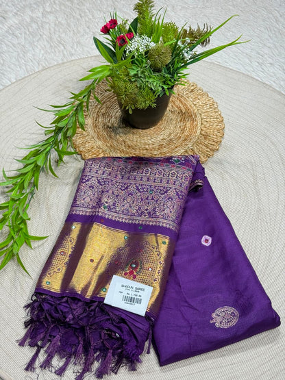 SHAGUN FASHION Exclusive Soft Silk Saree with Traditional Kalamkari Lotus & Elephant Weave Pallu, Mirror Handwork & Rich Golden Zari Border ✨