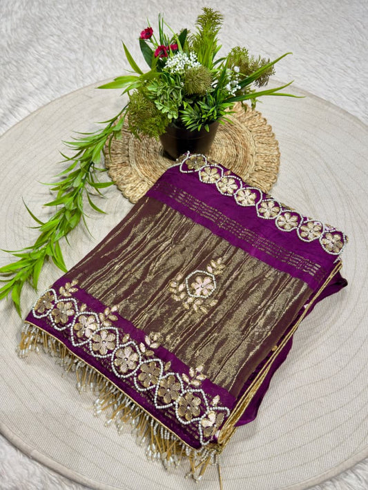Exclusive SHAGUN FASHION Heavy Crush Tissue Silk Saree with Pearl & Embroidered Border