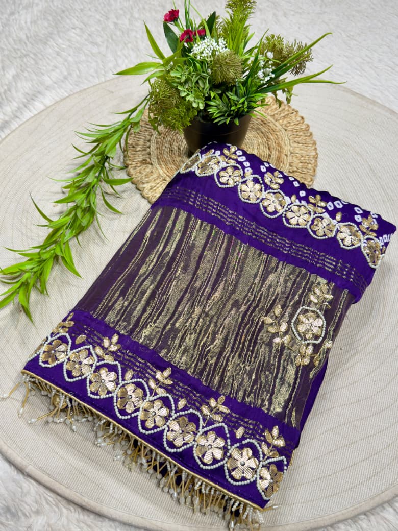 Exclusive SHAGUN FASHION Heavy Crush Tissue Silk Saree with Pearl & Embroidered Border