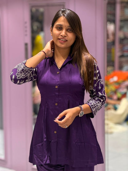 SHAGUN FASHION – Stylish Embroidered Short Kurti with Matching Pant Co-ord Set