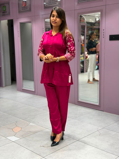 SHAGUN FASHION – Stylish Embroidered Short Kurti with Matching Pant Co-ord Set