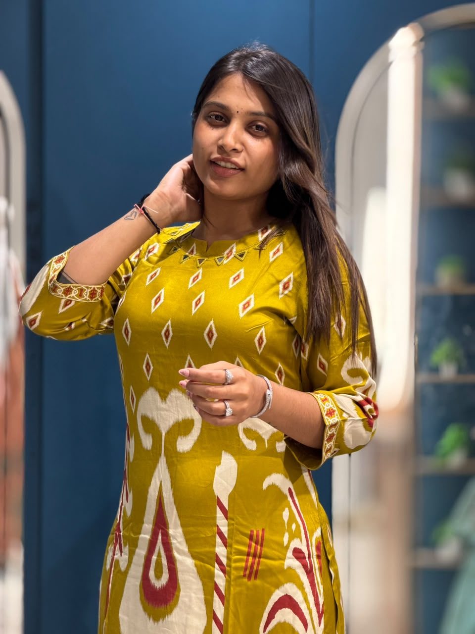 SHAGUN FASHION – Stylish Printed Ikat Pattern Cotton Kurti Pant Set | Exclusively on zankhi.in