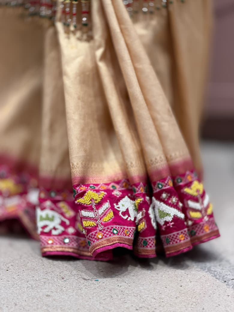 Royal Patola & Hand-Beaded Heavy Work Festive Saree