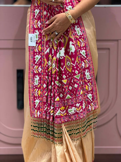 Royal Patola & Hand-Beaded Heavy Work Festive Saree