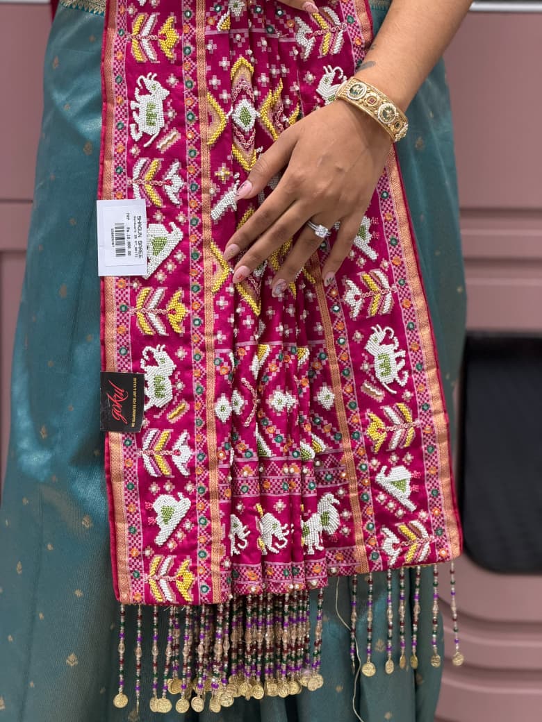Royal Patola & Hand-Beaded Heavy Work Festive Saree