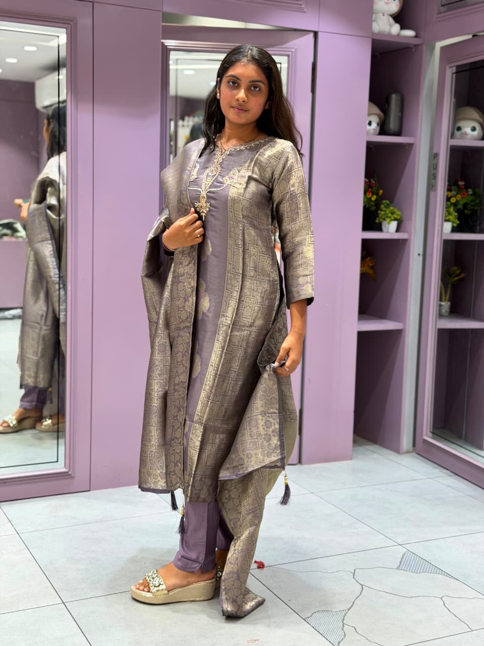 SHAGUN FASHION Premium Designer Silk Kurti Set with Banarasi Dupatta