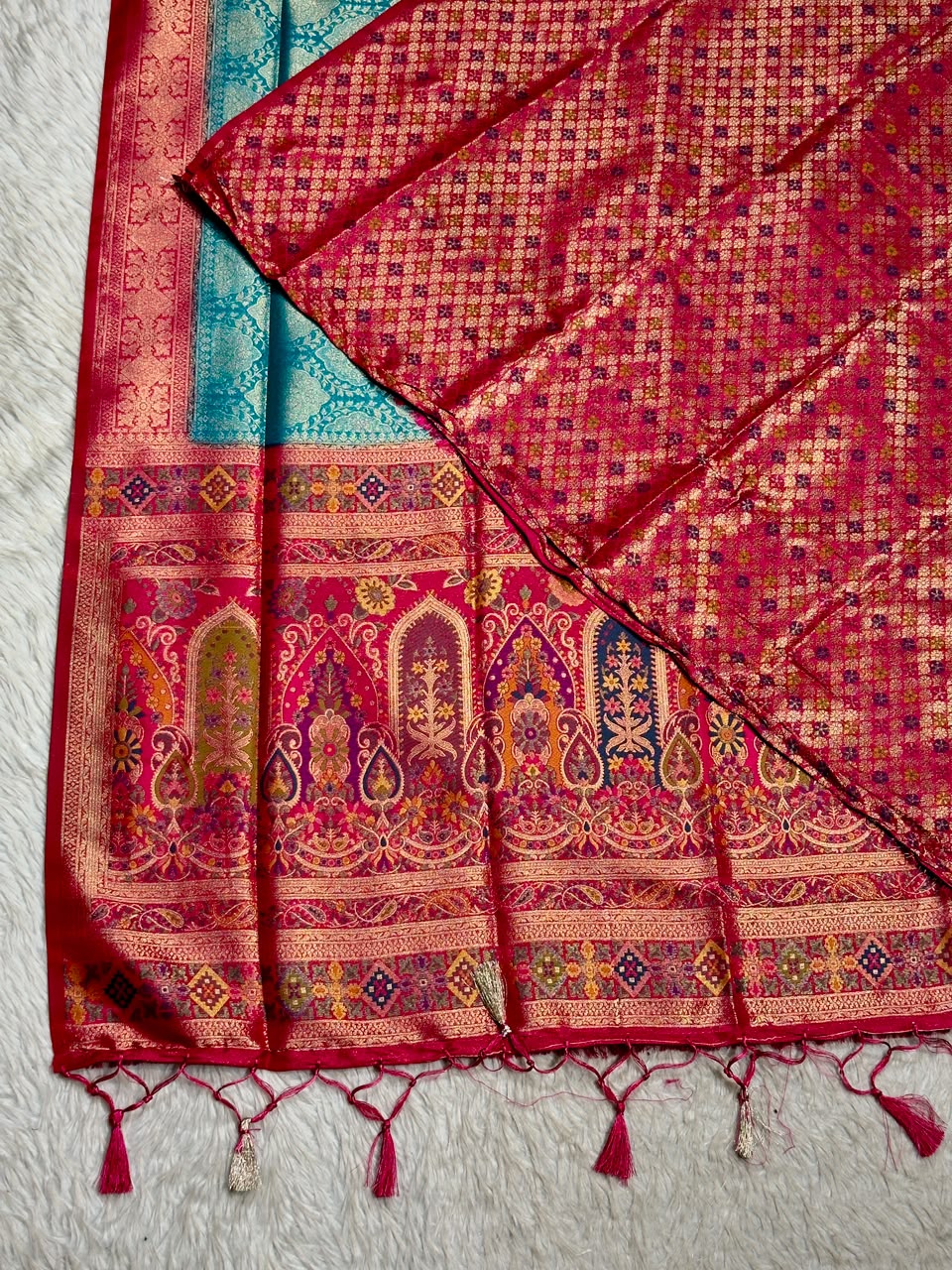 SHAGUN FASHION Exclusive Soft Banarasi Silk Saree with Rich Minakari Paisley Weaving & Contrast Jacquard Blouse