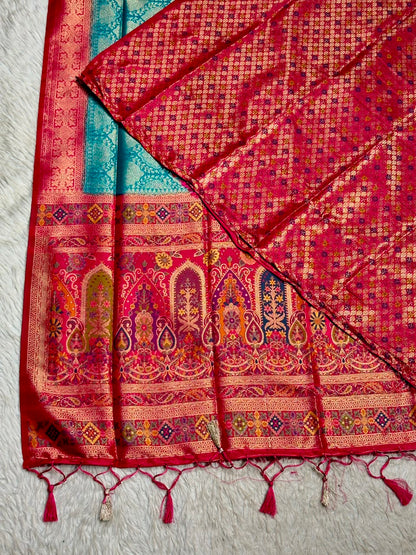 SHAGUN FASHION Exclusive Soft Banarasi Silk Saree with Rich Minakari Paisley Weaving & Contrast Jacquard Blouse