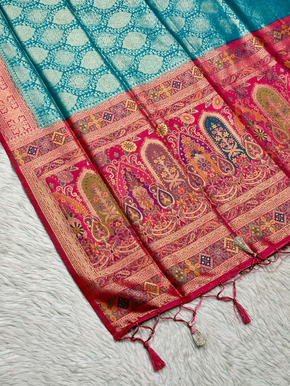 SHAGUN FASHION Exclusive Soft Banarasi Silk Saree with Rich Minakari Paisley Weaving & Contrast Jacquard Blouse