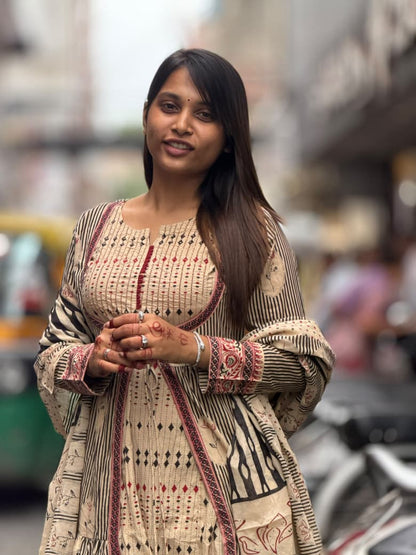 Premium Cotton Printed 3-Piece Kurti Set with Jacket Style Front Dori Tie-Up | SHAGUN FASHION