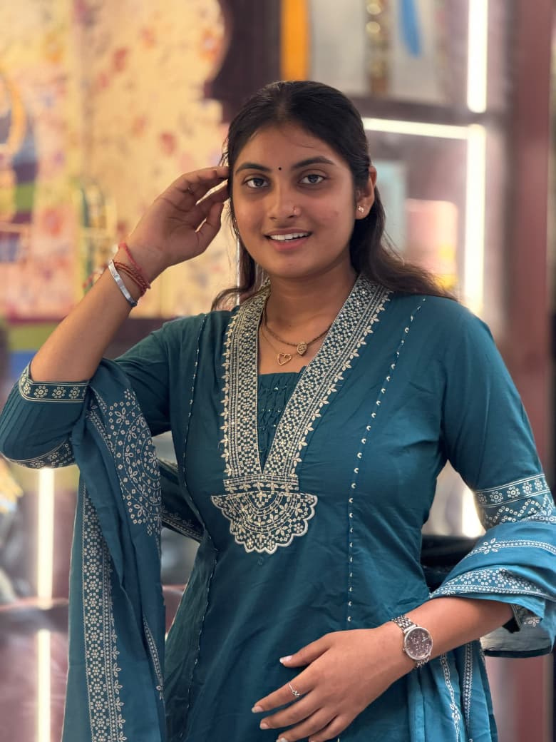 Premium Cotton Heavy Embroidery Work Kurti Pant Dupatta Set | SHAGUN FASHION