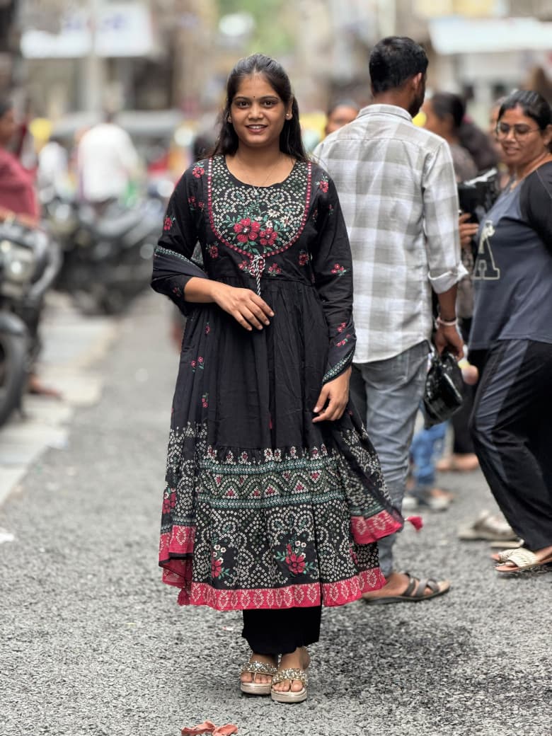 Designer Bandhani Print Anarkali Kurti Set with Dupatta – SHAGUN FASHION