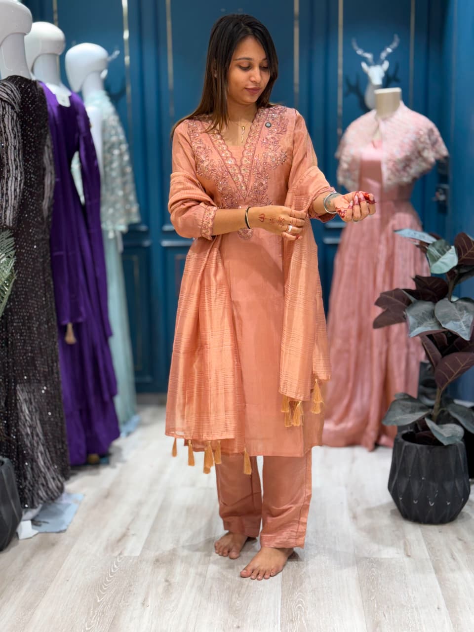 SHAGUN FASHION Premium Silk Suit Set with Rich Heavy Neck Embroidery & Matching Dupatta