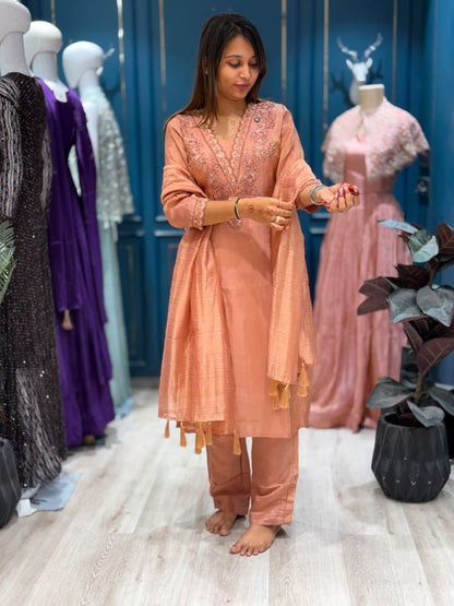 SHAGUN FASHION Premium Silk Suit Set with Rich Heavy Neck Embroidery & Matching Dupatta