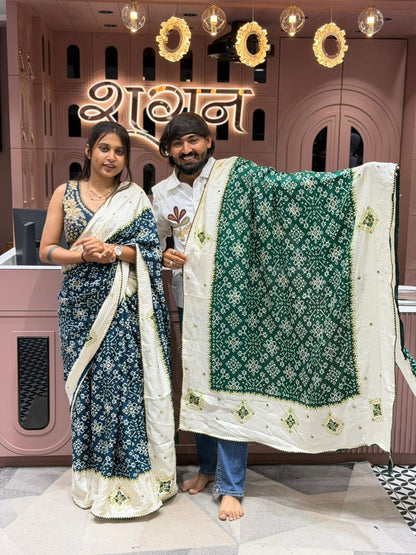 SHAGUN FASHION Premium Bandhani Printed Saree with Designer Embroidered Blouse & Contrast Dupatta Collection