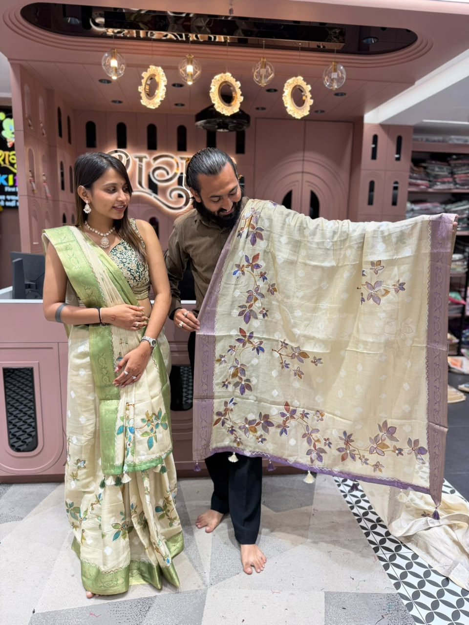 Product Title: Premium Hand-Painted Organza Silk Saree Collection | Exclusively by SHAGUN FASHION on zankhi.in