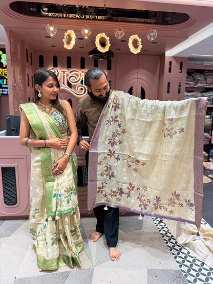 Product Title: Premium Hand-Painted Organza Silk Saree Collection | Exclusively by SHAGUN FASHION on zankhi.in