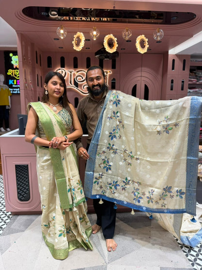 Product Title: Premium Hand-Painted Organza Silk Saree Collection | Exclusively by SHAGUN FASHION on zankhi.in