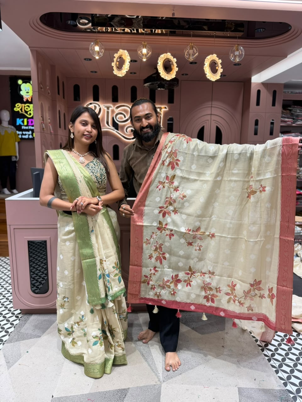 Product Title: Premium Hand-Painted Organza Silk Saree Collection | Exclusively by SHAGUN FASHION on zankhi.in
