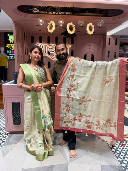 Product Title: Premium Hand-Painted Organza Silk Saree Collection | Exclusively by SHAGUN FASHION on zankhi.in