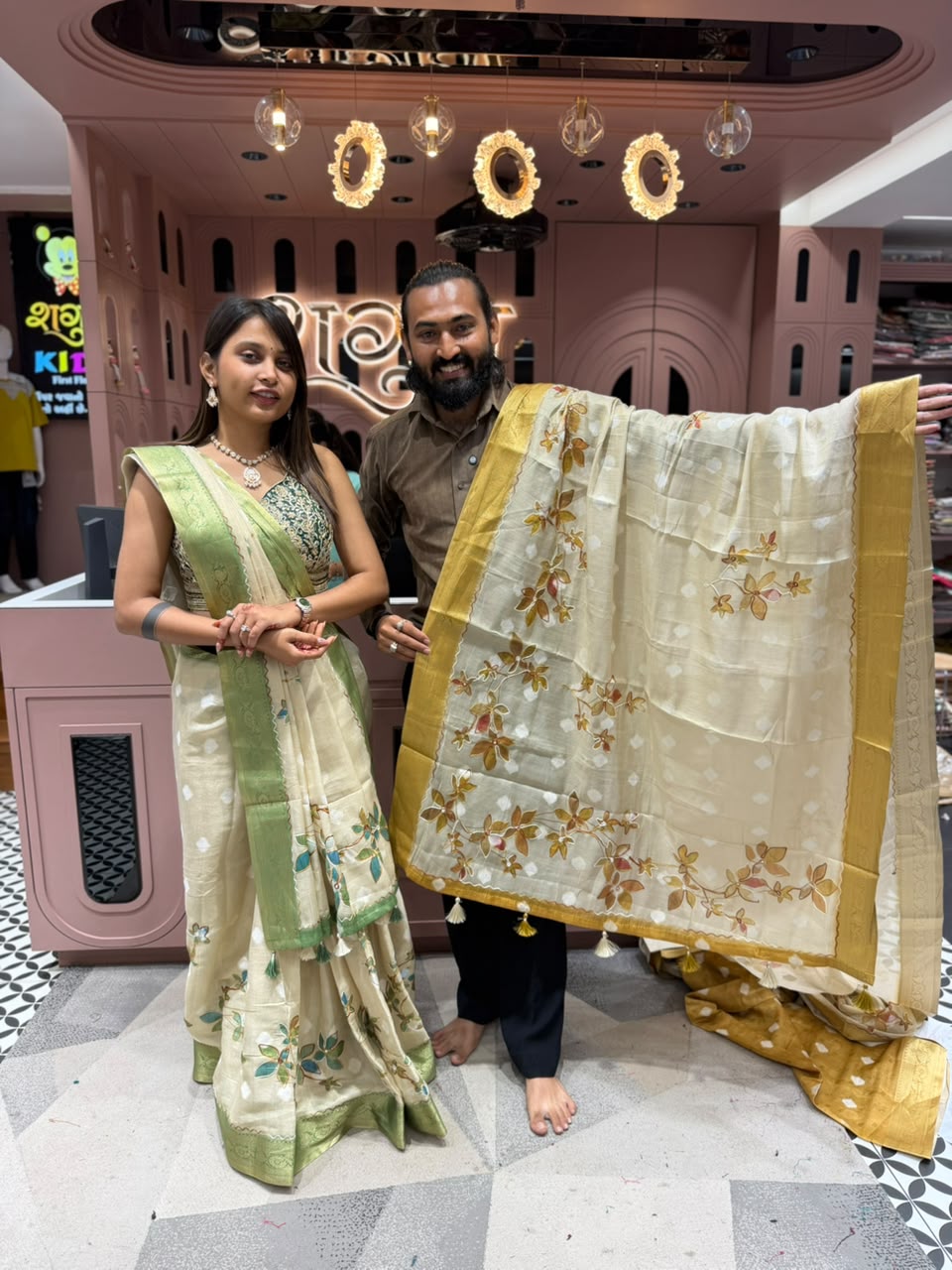 Product Title: Premium Hand-Painted Organza Silk Saree Collection | Exclusively by SHAGUN FASHION on zankhi.in
