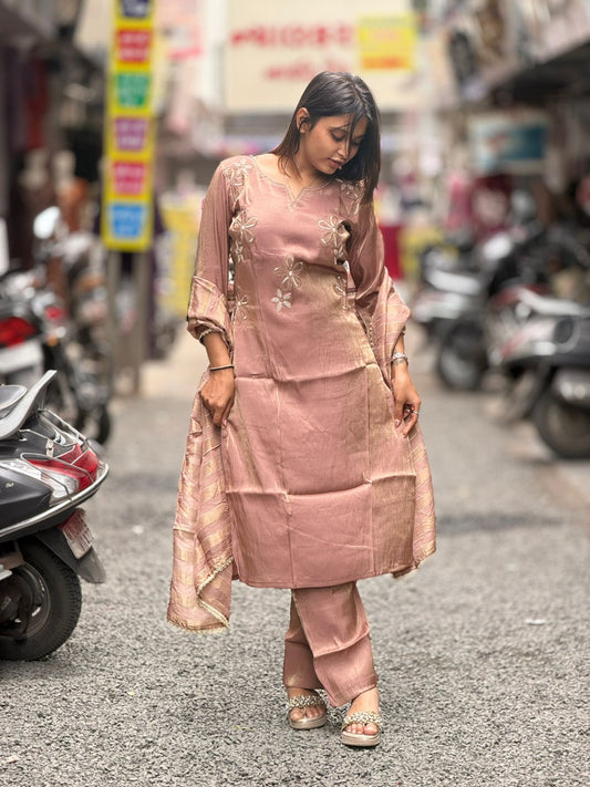 SHAGUN FASHION Premium Designer Embroidery Silk Kurti Pant Set with Dupatta