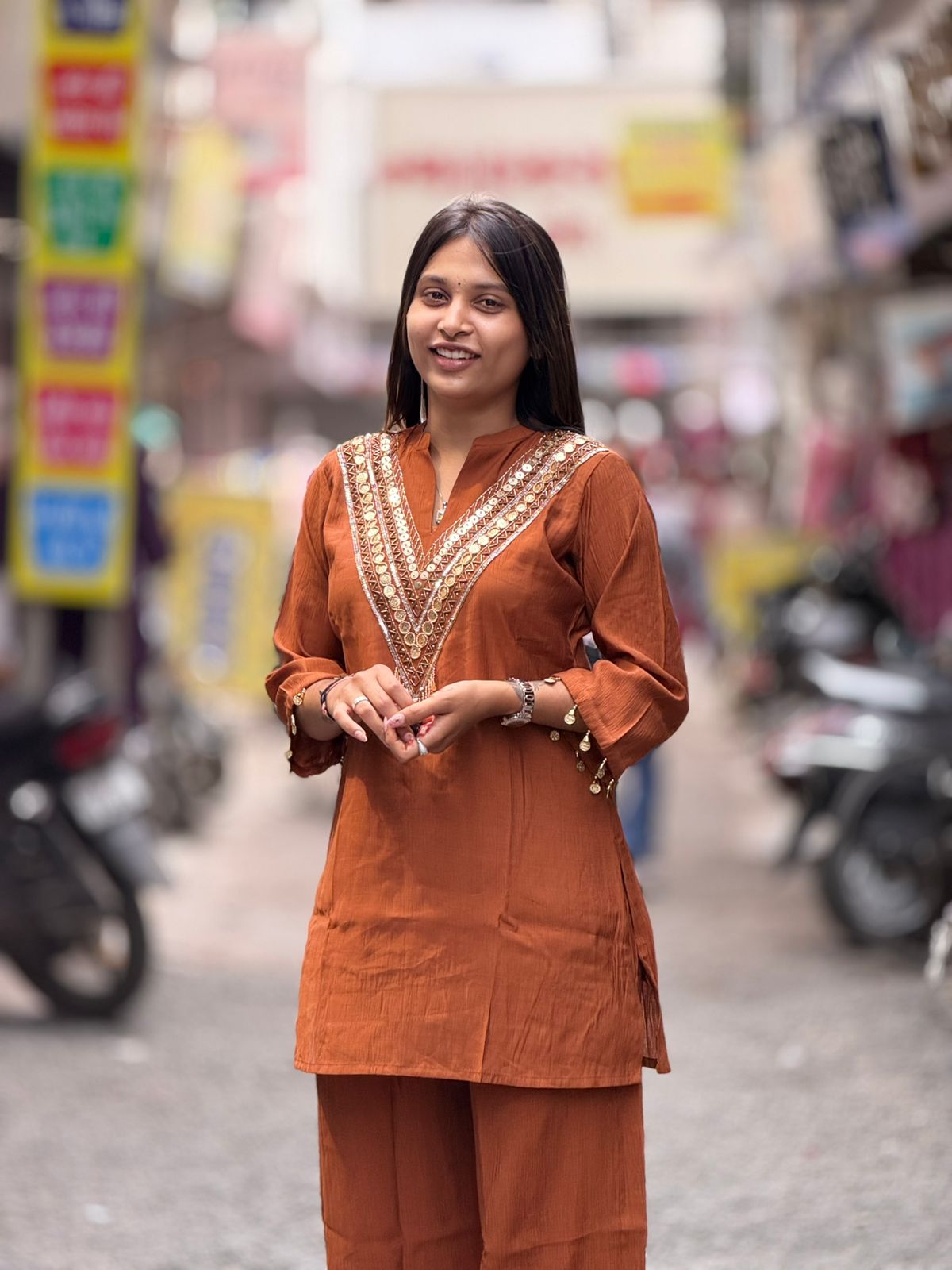 SHAGUN FASHION Rust Brown Embroidered Kurti & Co-Ord Pant Set – Exclusive on zankhi.in