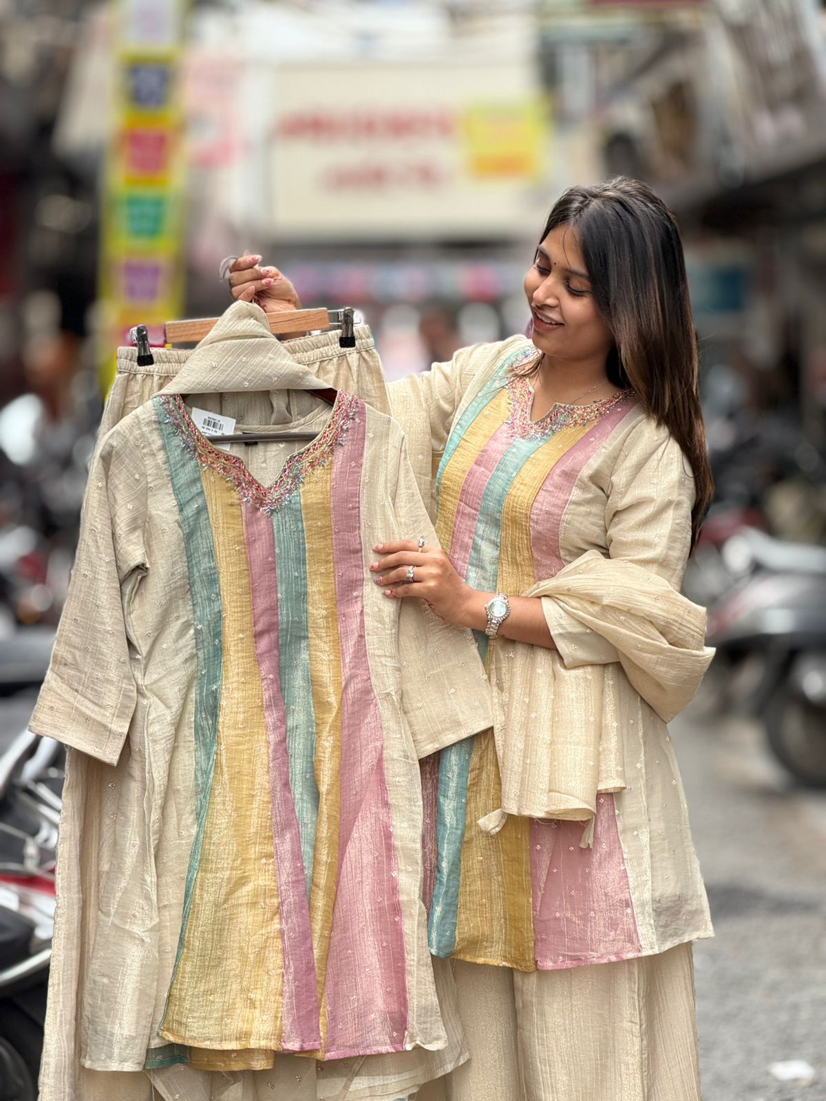 SHAGUN FASHION Multi-Color Pastel Striped Kurti Set