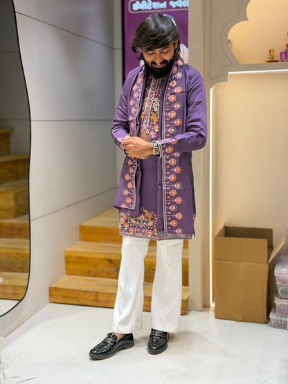 SHAGUN FASHION Premium Designer Hand-Embroidered Silk Kurta Set with Dupatta & Mirror Work