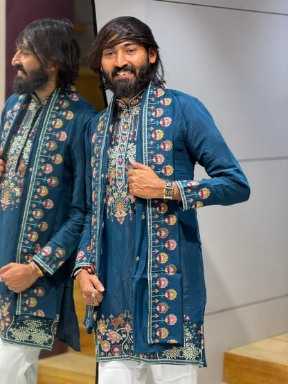 SHAGUN FASHION Premium Designer Hand-Embroidered Silk Kurta Set with Dupatta & Mirror Work