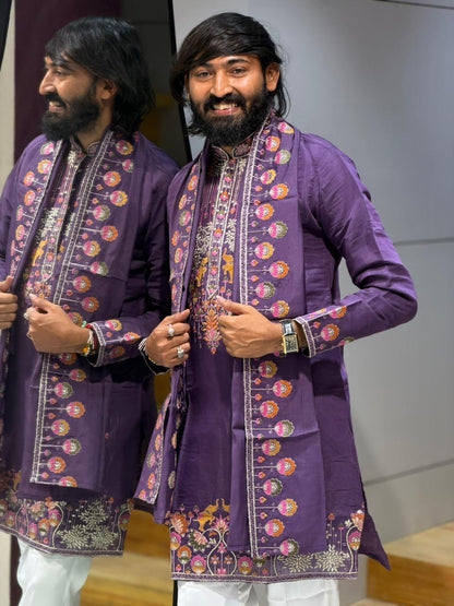 SHAGUN FASHION Premium Designer Hand-Embroidered Silk Kurta Set with Dupatta & Mirror Work
