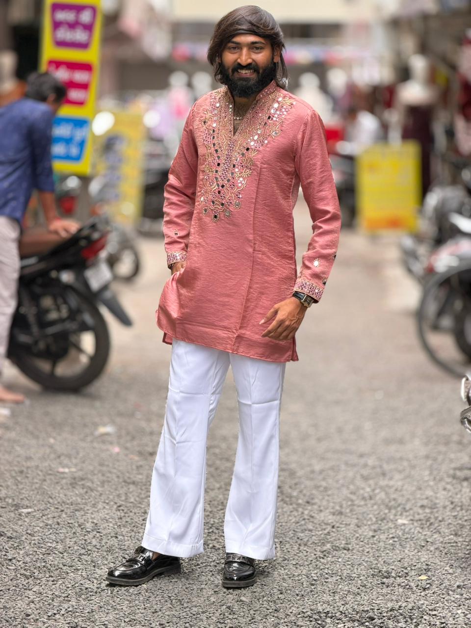 Premium Designer Short Kurta Set with Mirror Work by SHAGUN FASHION